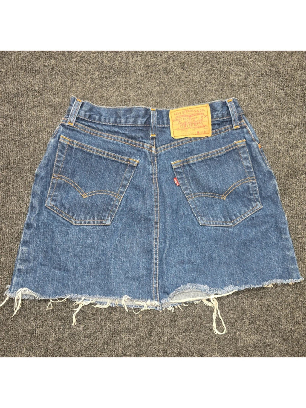 VTG 80s Levis Raw Hem Denim Mini Skirt Made in USA Dark Wash W30 Grunge